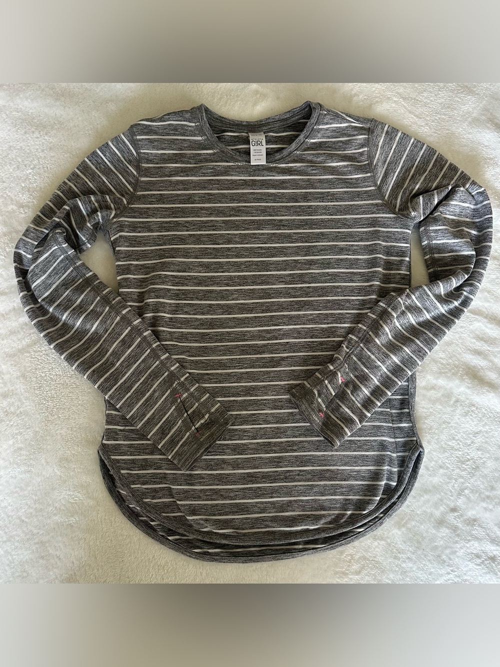 🌻Athleta Girl Gray and White Striped Long Sleeve
